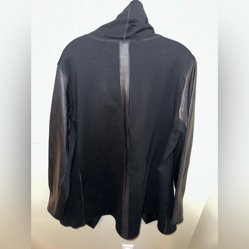 SPANX Black Draped Open-Front Jacket with Leather-Look Sleeves - Picture 9 of 10